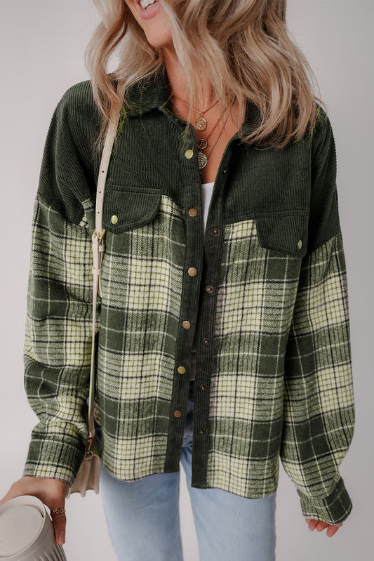 Snap Down Collared Neck Plaid Shacket-Angel Casuals
