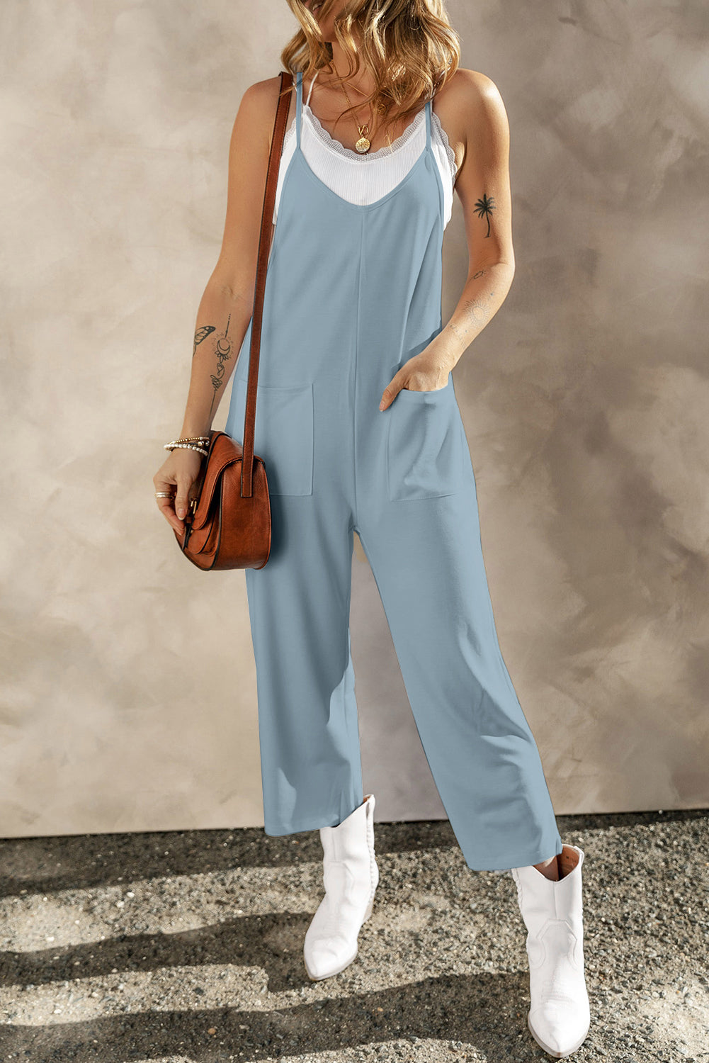 Pocketed Spaghetti Strap Wide Leg Jumpsuit-Angel Casuals