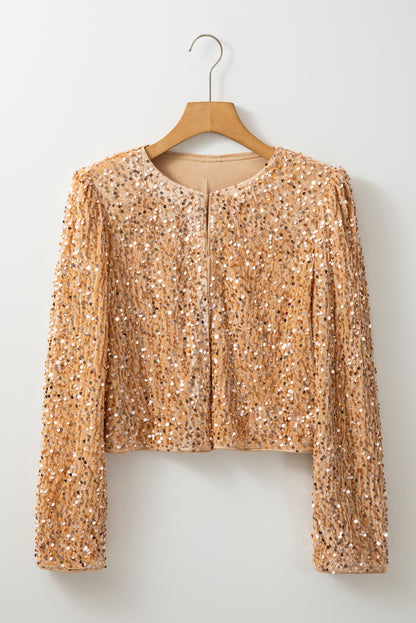 Sequin Open Front Long Sleeve Jacket-Angel Casuals