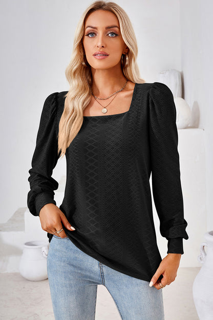 Square Neck Puff Sleeve T-Shirt-Angel Casuals