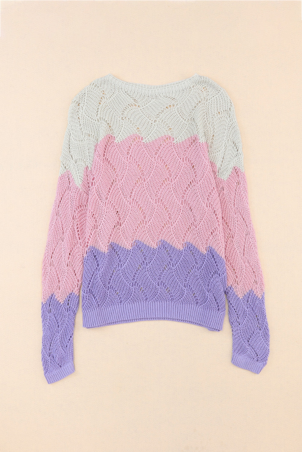 Color Block Hollow Boat Neck Sweater-Angel Casuals