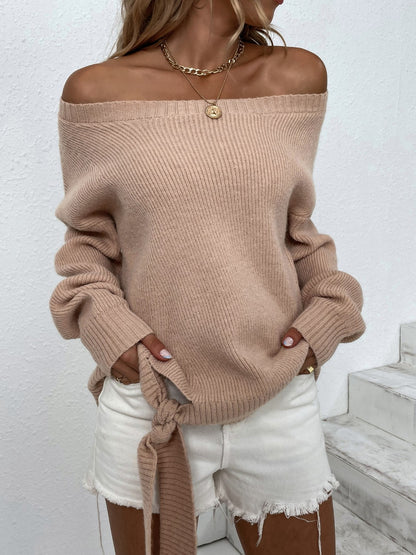 Ribbed Tied Off-Shoulder Sweater-Angel Casuals