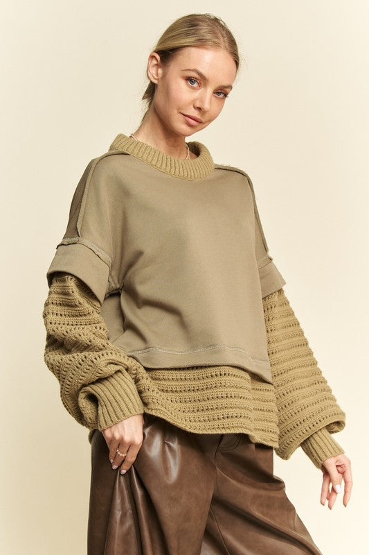 Davi & Dani Faux Layered Round Neck Sweater-Angel Casuals