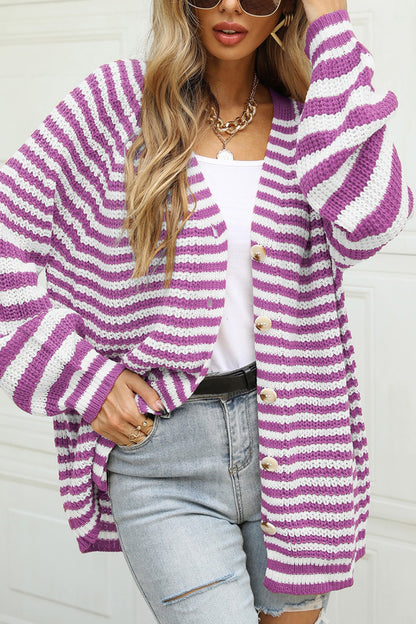 Angel Wings Striped Button Up Long Sleeve Cardigan-Angel Casuals