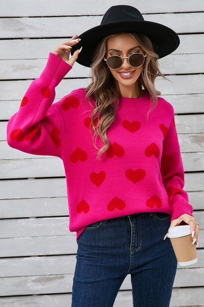 Angel Wings Heart Round Neck Long Sleeve Sweater-Angel Casuals