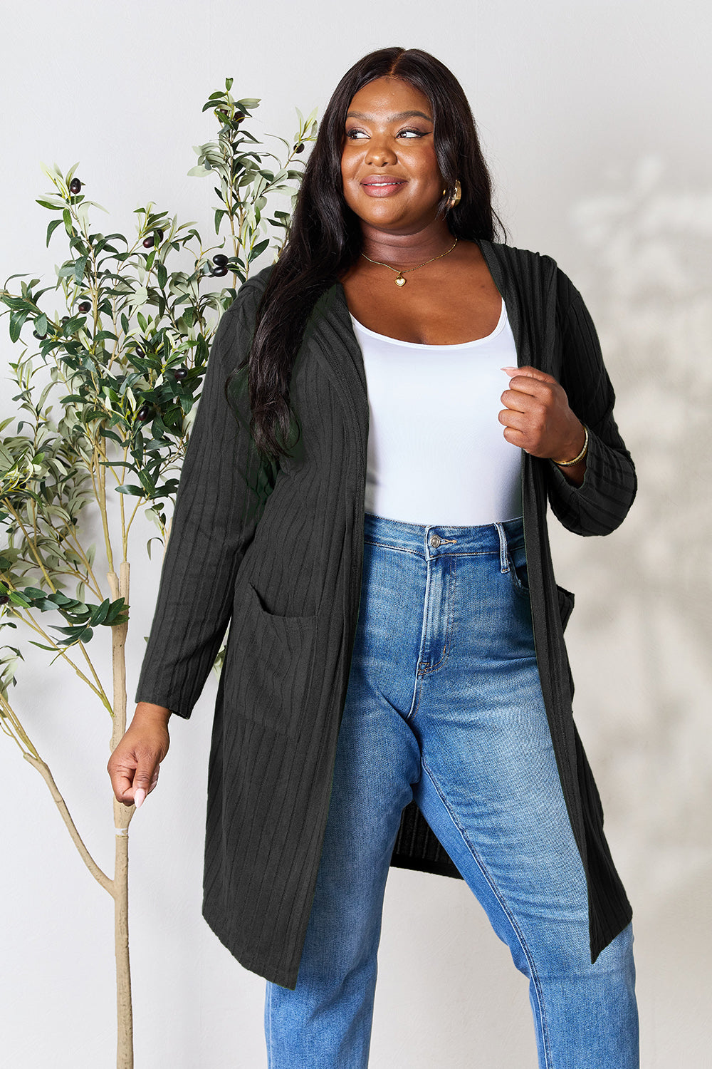 Basic Bae Full Size Hooded Sweater Cardigan-Angel Casuals