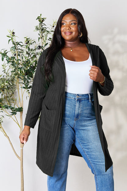 Basic Bae Full Size Hooded Sweater Cardigan-Angel Casuals