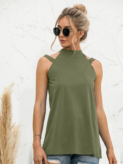 Cutout Mock Neck Tank-Angel Casuals