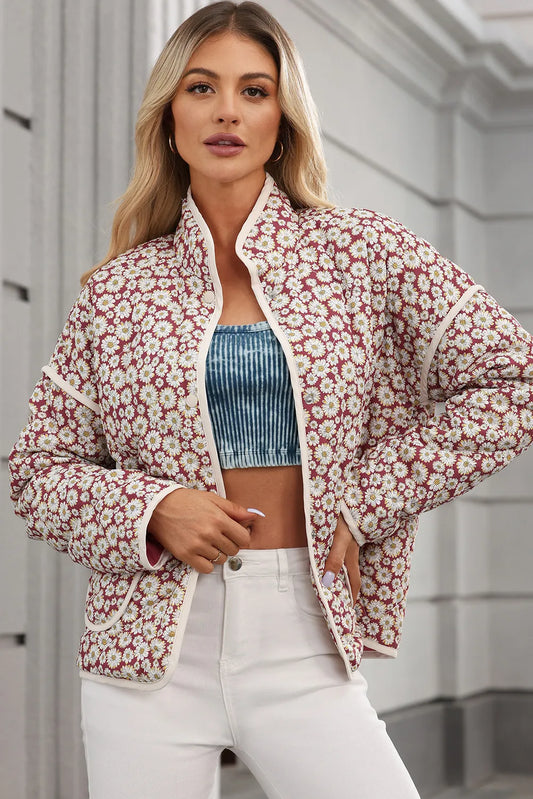 Floral Snap Down Mock Neck Coat-Angel Casuals