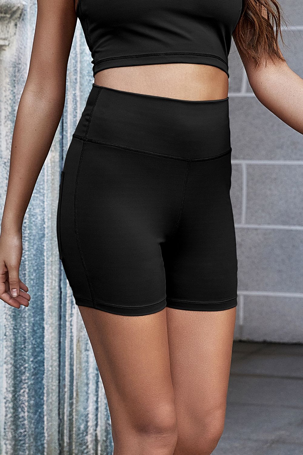 Exposed Seam Decorative Button Yoga Shorts-Angel Casuals