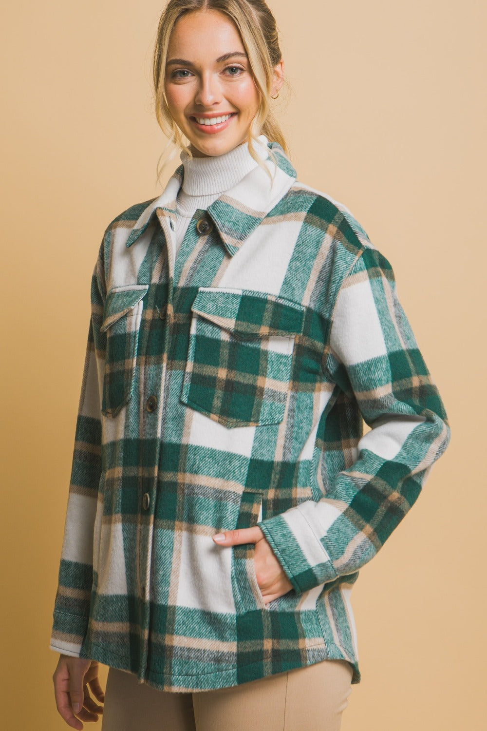 Love Tree Plaid Button Up Shacket-Angel Casuals