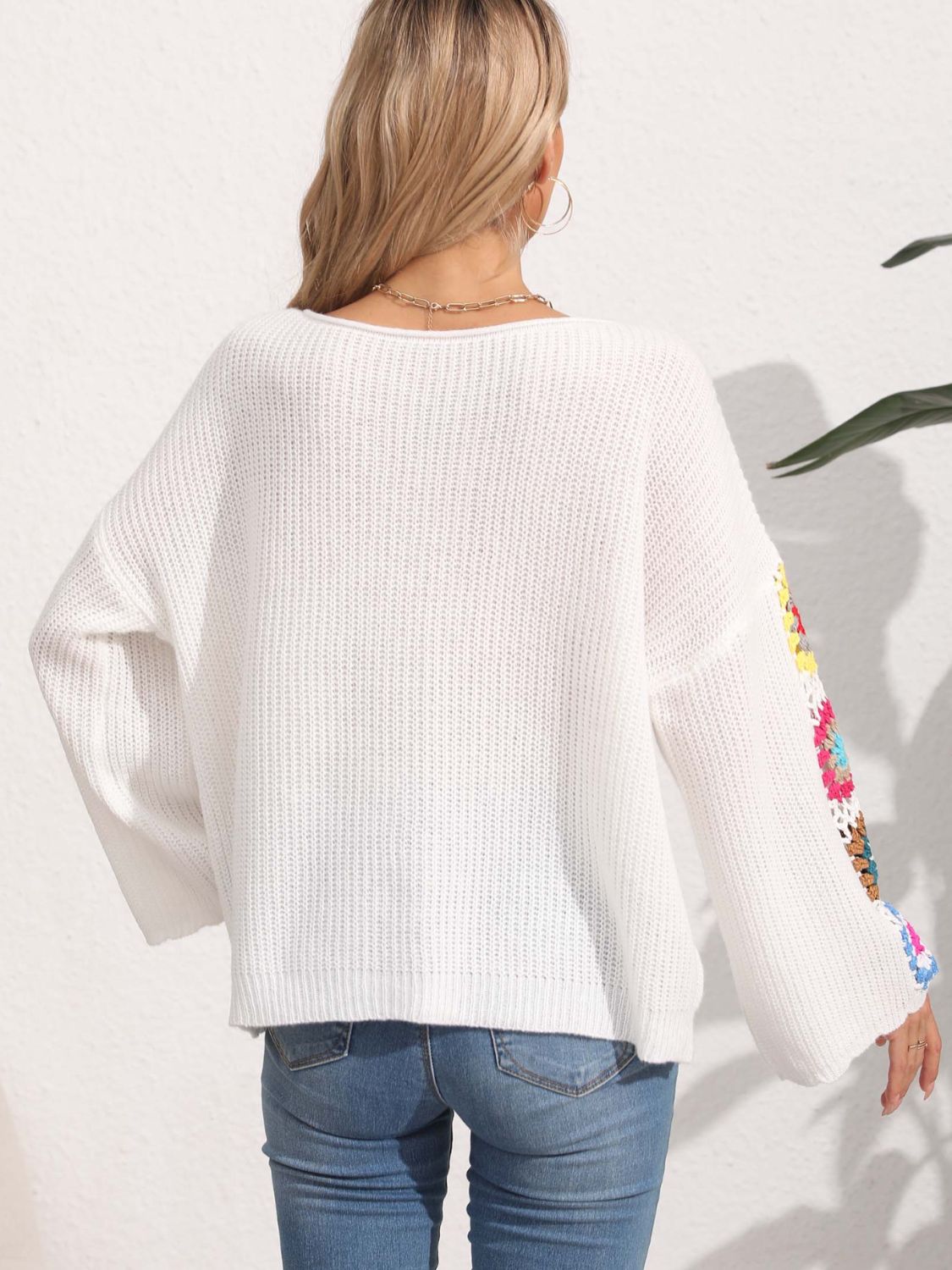 Crochet Flower Long Sleeve Sweater-Angel Casuals