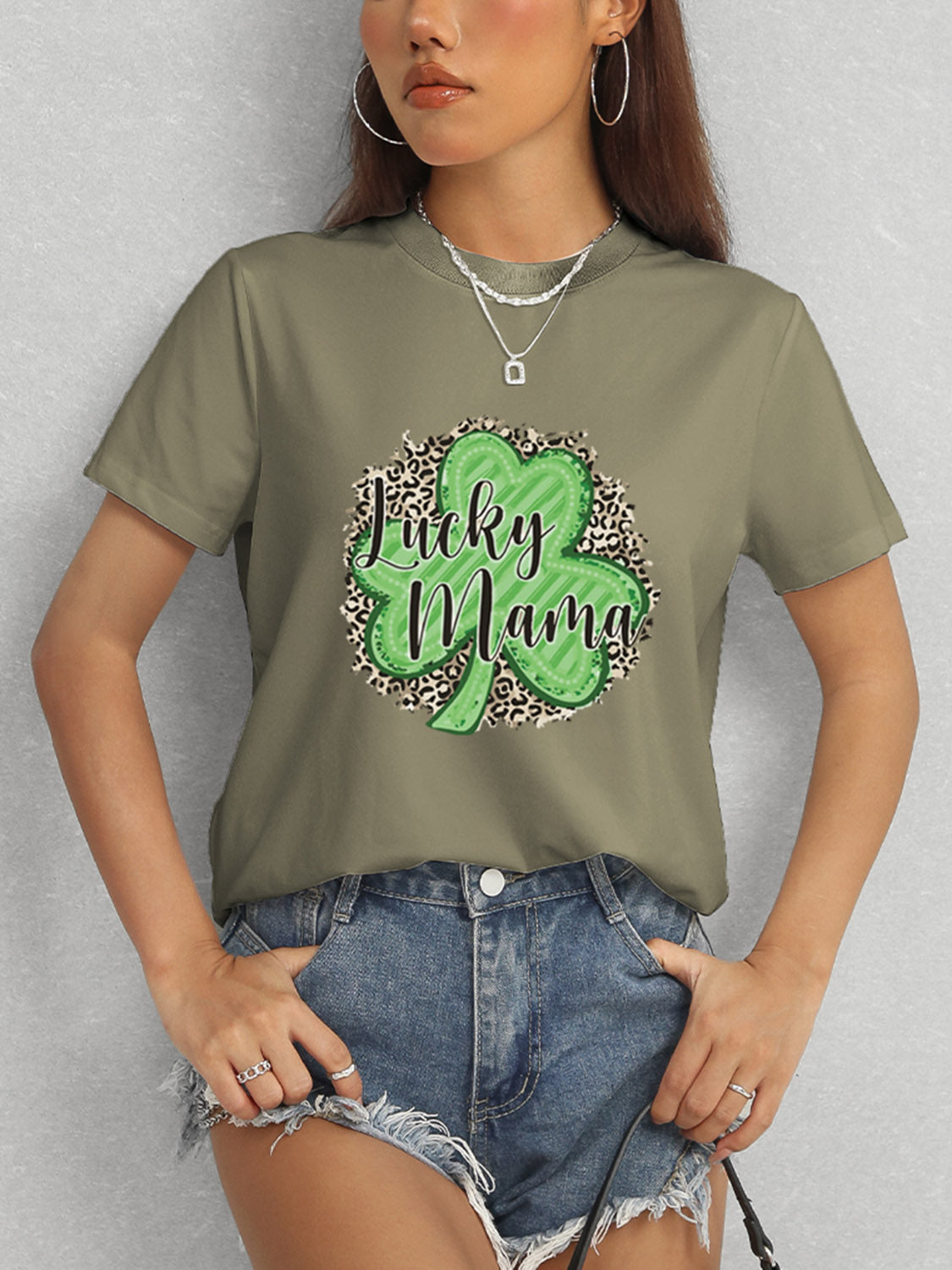 LUCKY MAMA Round Neck T-Shirt-Angel Casuals