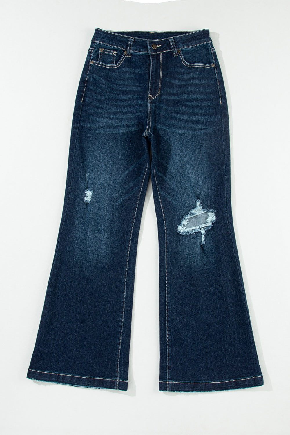 Distressed Wide Leg Jeans with Pockets-Angel Casuals