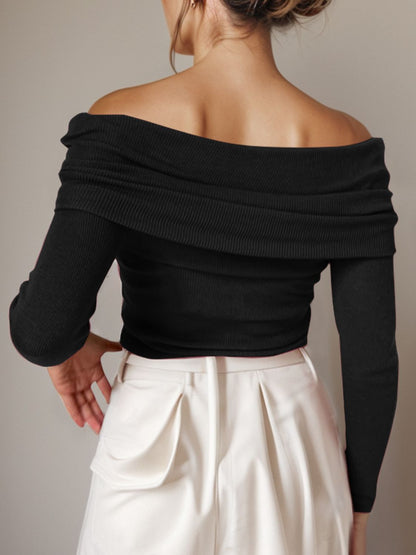 Off-Shoulder Long Sleeve Sweater-Angel Casuals