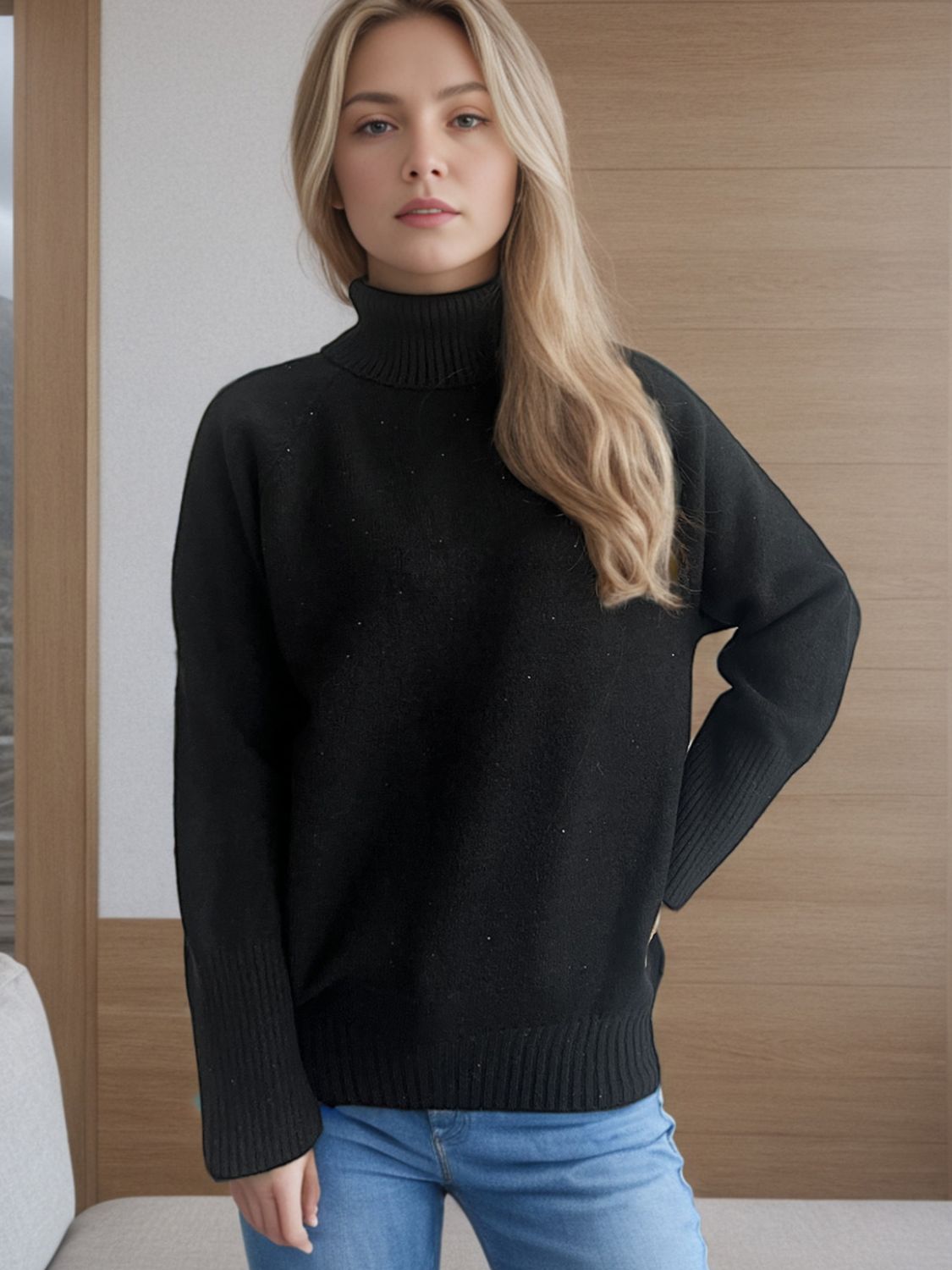 Turtleneck Raglan Sleeve Sweater-Angel Casuals