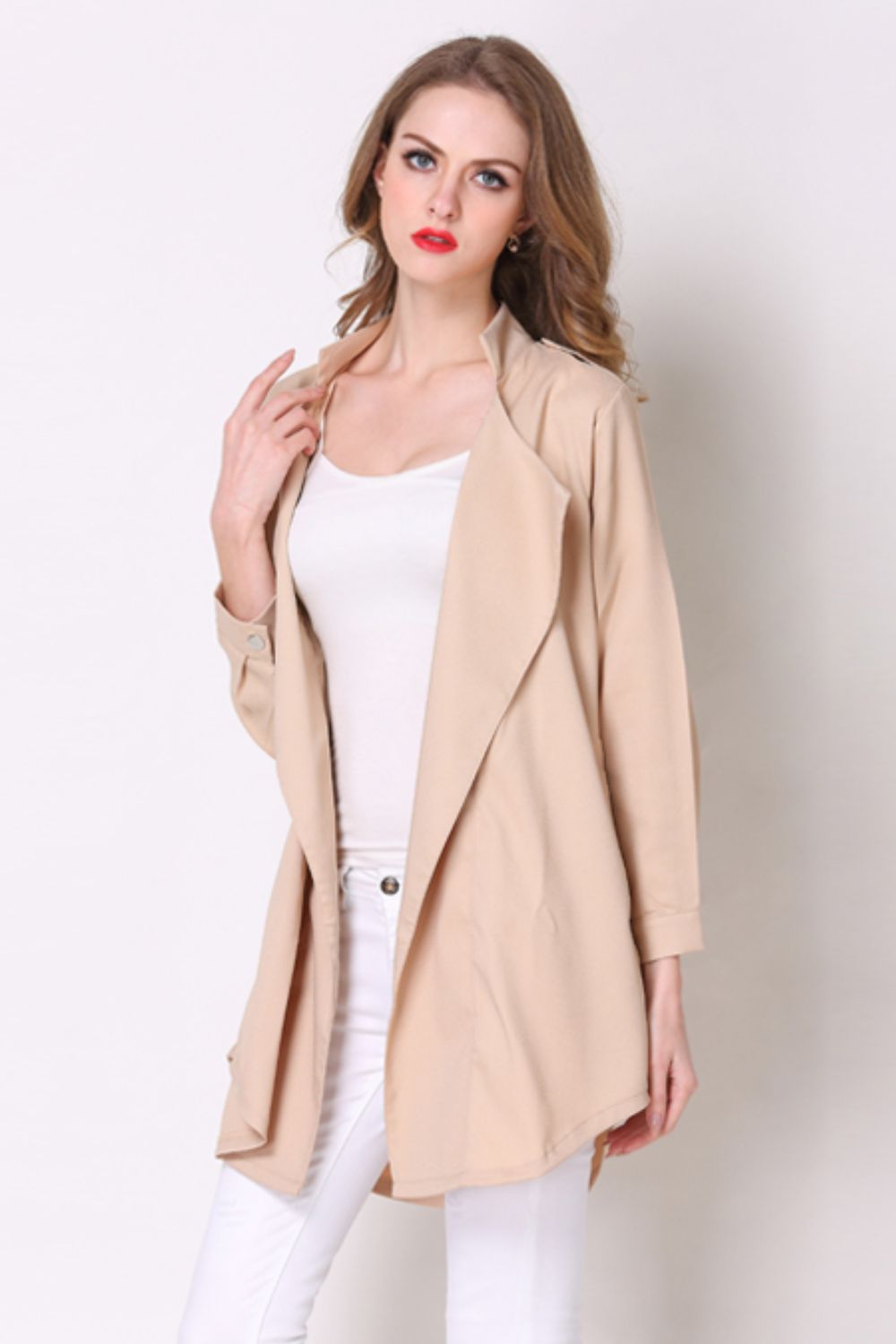 Full Size Open Front Longline Trench Coat-Angel Casuals