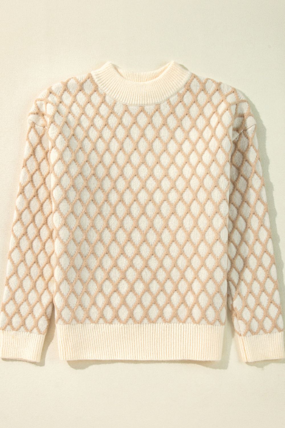 Diamond Pattern Mock Neck Long Sleeve Sweater-Angel Casuals