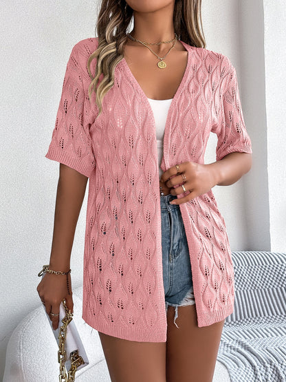 Openwork Open Front Short Sleeve Cardigan-Angel Casuals