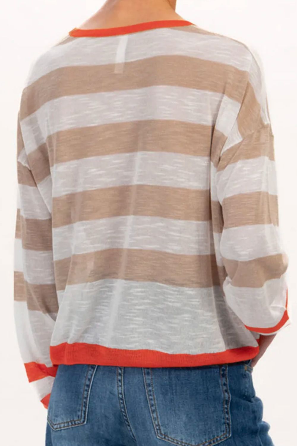 Contrast Striped Round Neck Long Sleeve Knit Top-Angel Casuals