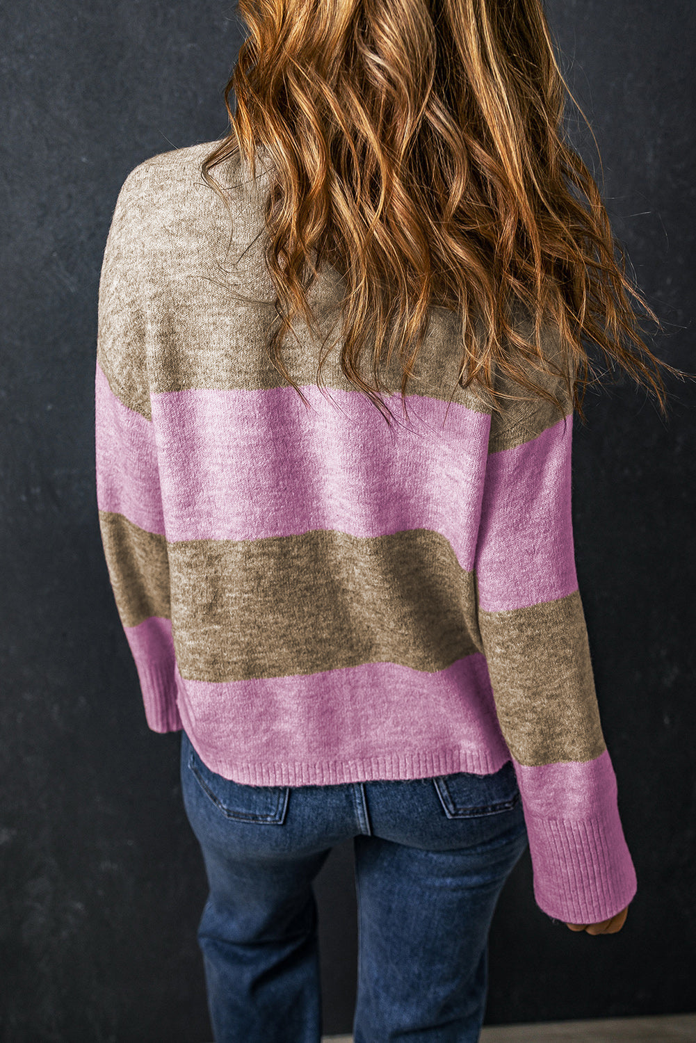 Color Block Round Neck Long Sleeve Sweater-Angel Casuals