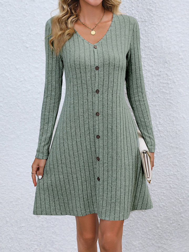 V-Neck Long Sleeve Mini Dress-Angel Casuals