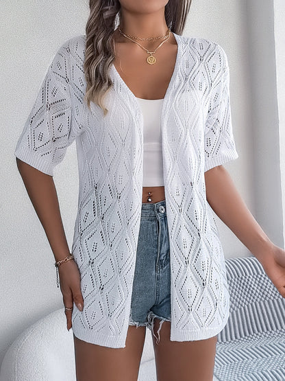 Openwork Open Front Half Sleeve Cardigan-Angel Casuals