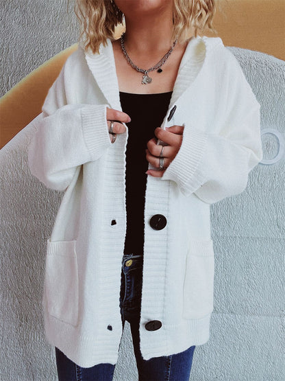 Dropped Shoulder Long Sleeve Hooded Cardigan-Angel Casuals
