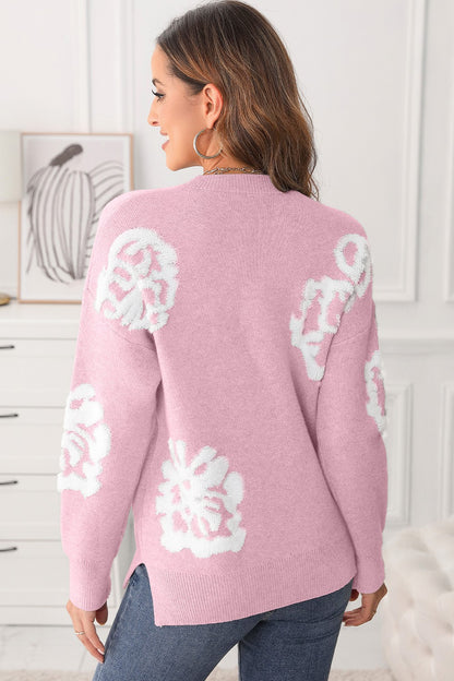 Slit Round Neck Dropped Shoulder Sweater-Angel Casuals