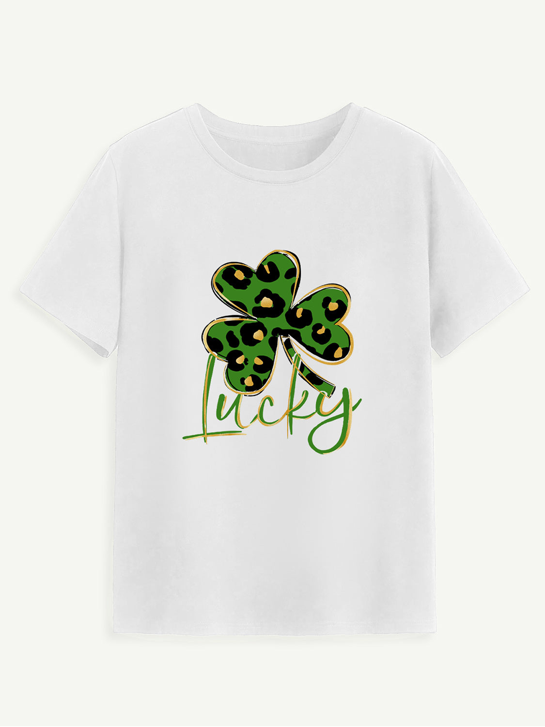 Lucky Clover Round Neck Short Sleeve T-Shirt-Angel Casuals