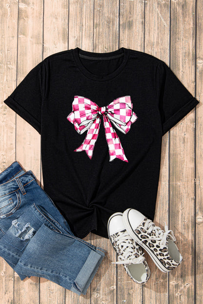 Bow Graphic Round Neck Short Sleeve T-Shirt-Angel Casuals