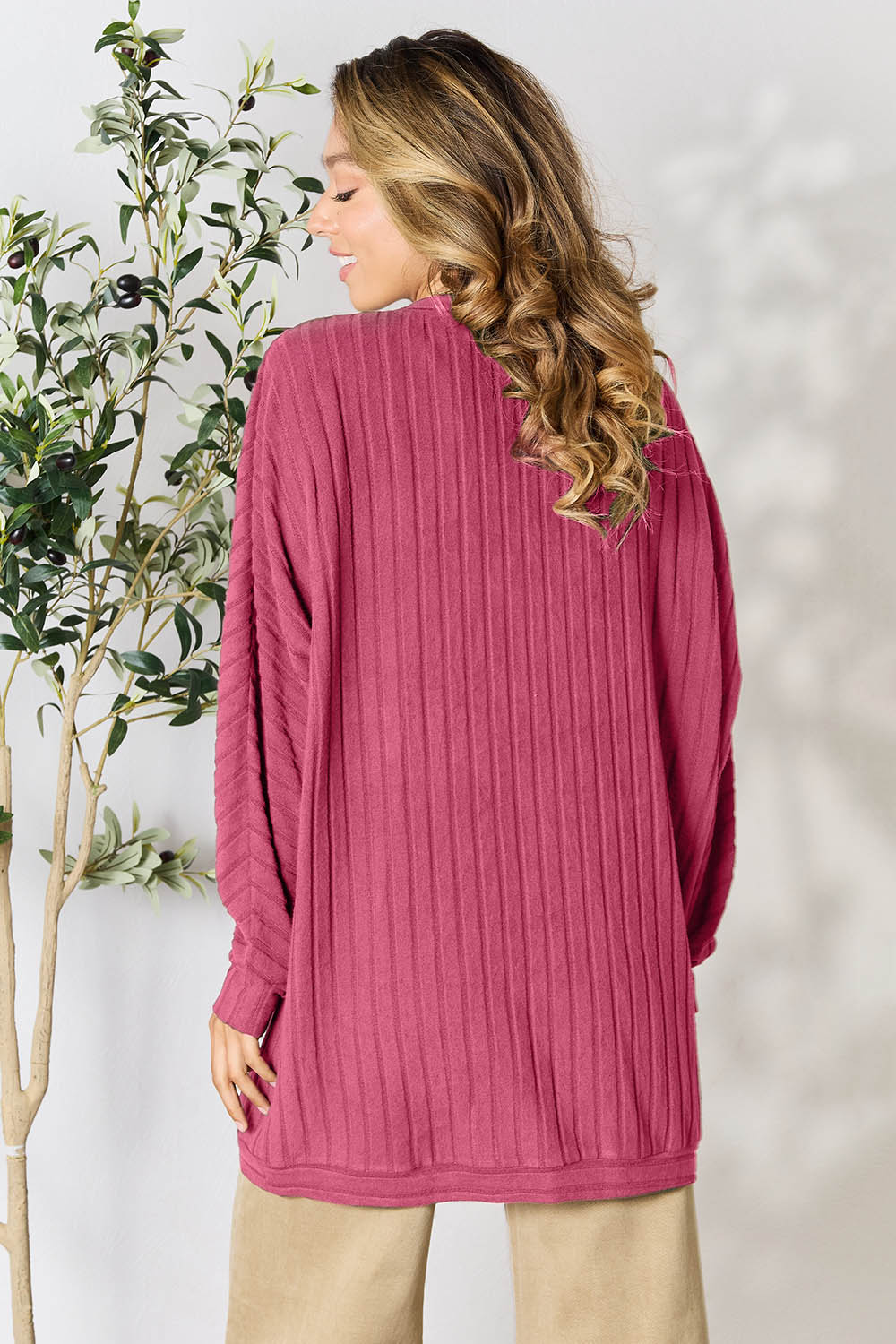 Basic Bae Full Size Ribbed Cocoon Cardigan-Angel Casuals