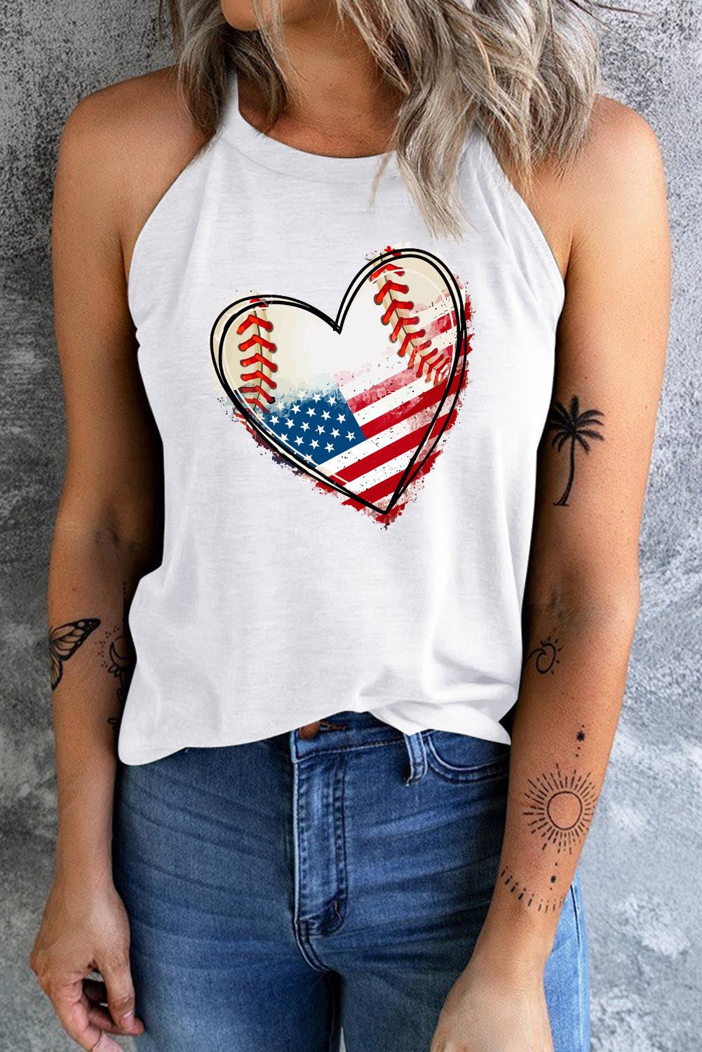 US Flag Heart Graphic Tank-Angel Casuals