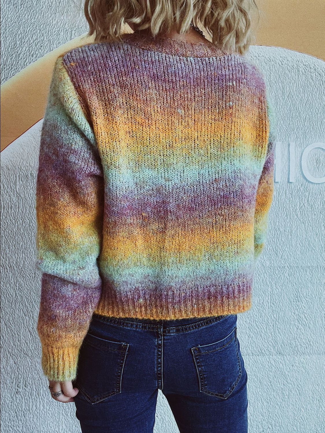 Gradient Heart Shape Button V-Neck Cardigan-Angel Casuals