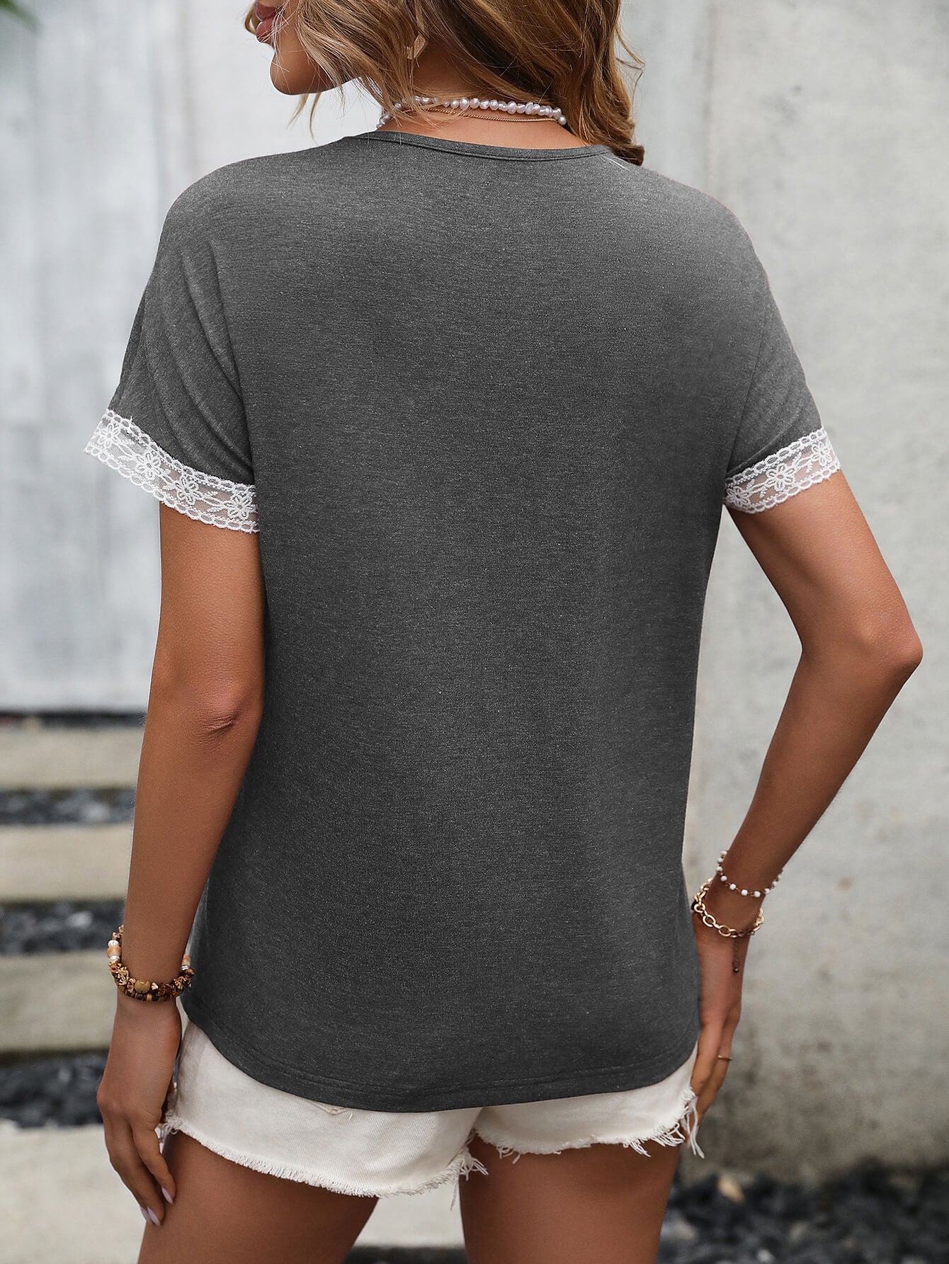 Contrast Round Neck Short Sleeve Tee-Angel Casuals