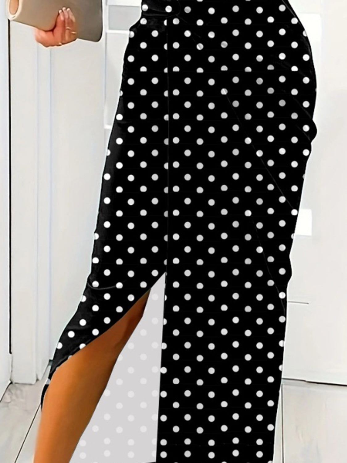 Slit Polka Dot V-Neck Dress-Angel Casuals