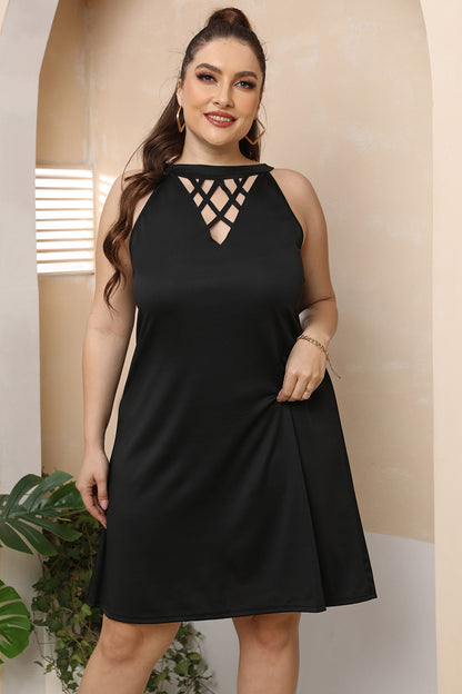 Plus Size Cutout Round Neck Sleeveless Dress-Angel Casuals