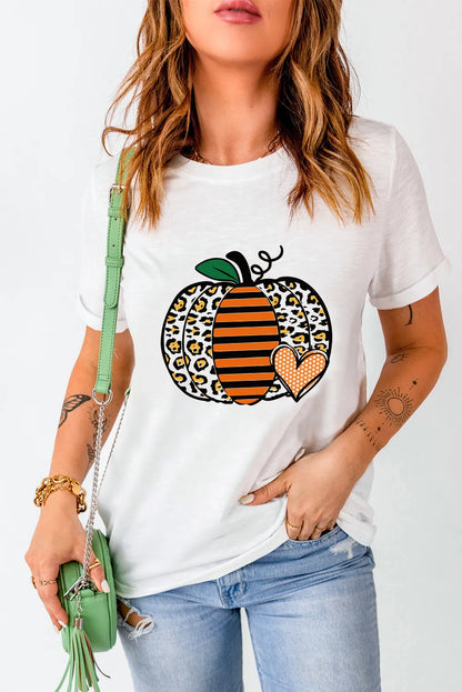 Pumpkin Graphic Round Neck Short Sleeve T-Shirt-Angel Casuals