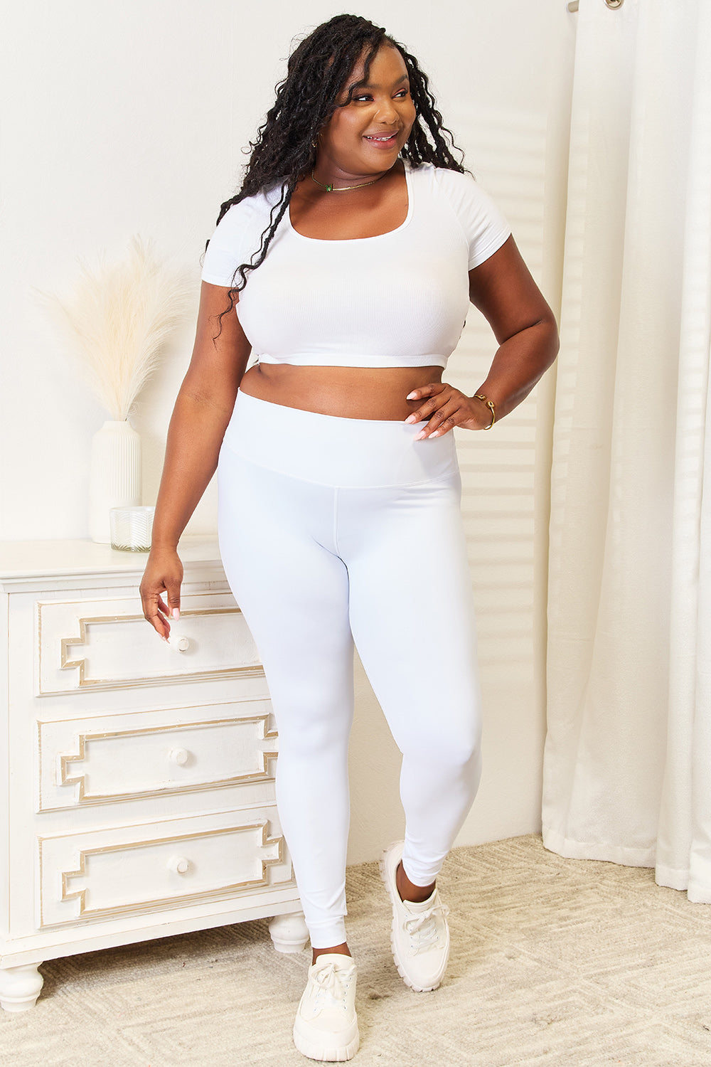 Double Take Wide Waistband Sports Leggings-Angel Casuals