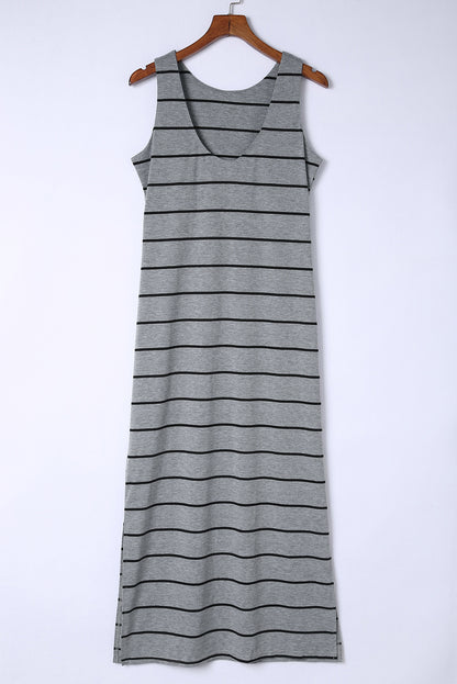 Striped Slit Sleeveless Maxi Dress-Angel Casuals