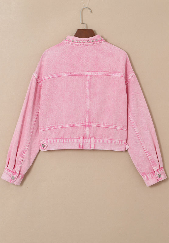 Studded Button Up Denim Jacket-Angel Casuals