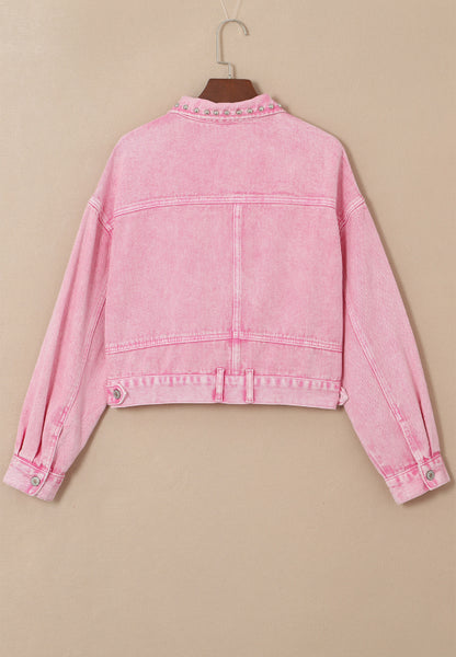 Studded Button Up Denim Jacket-Angel Casuals