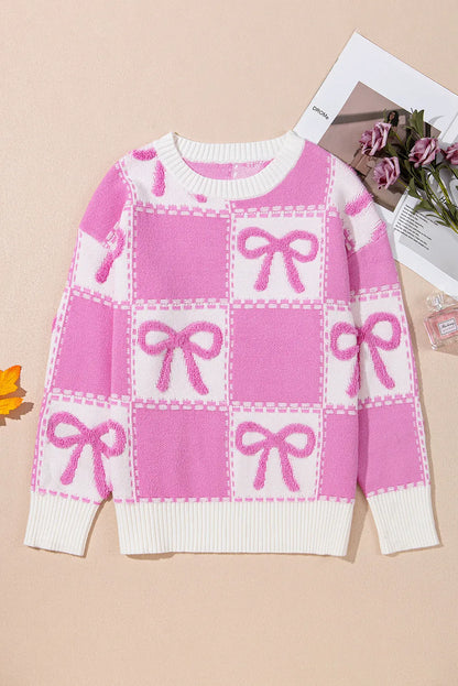 Bow Round Neck Long Sleeve Sweater-Angel Casuals