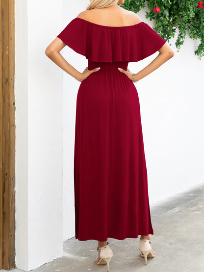 Off-Shoulder Slit Maxi Dress-Angel Casuals