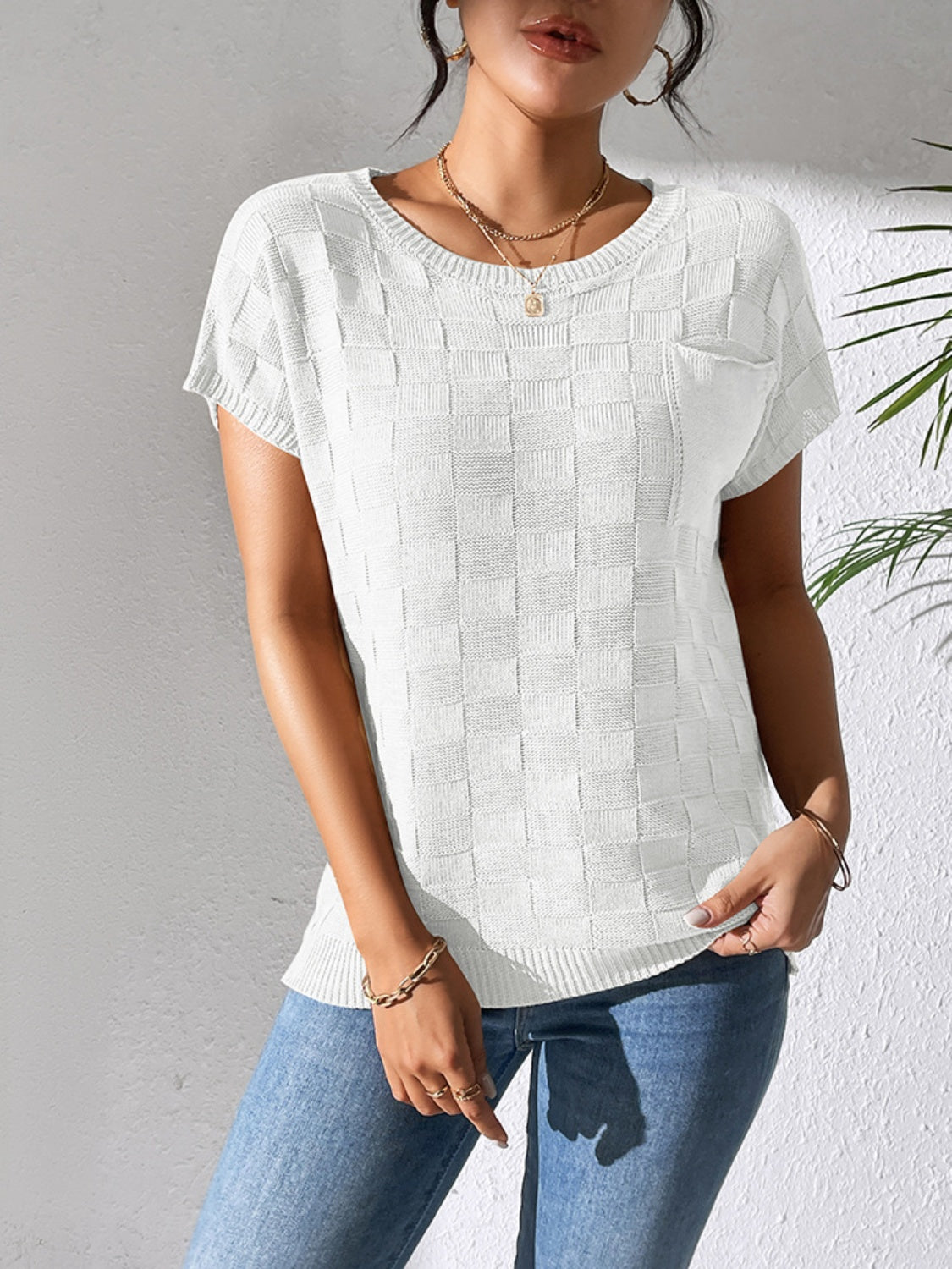 Round Neck Short Sleeve Knit Top-Angel Casuals