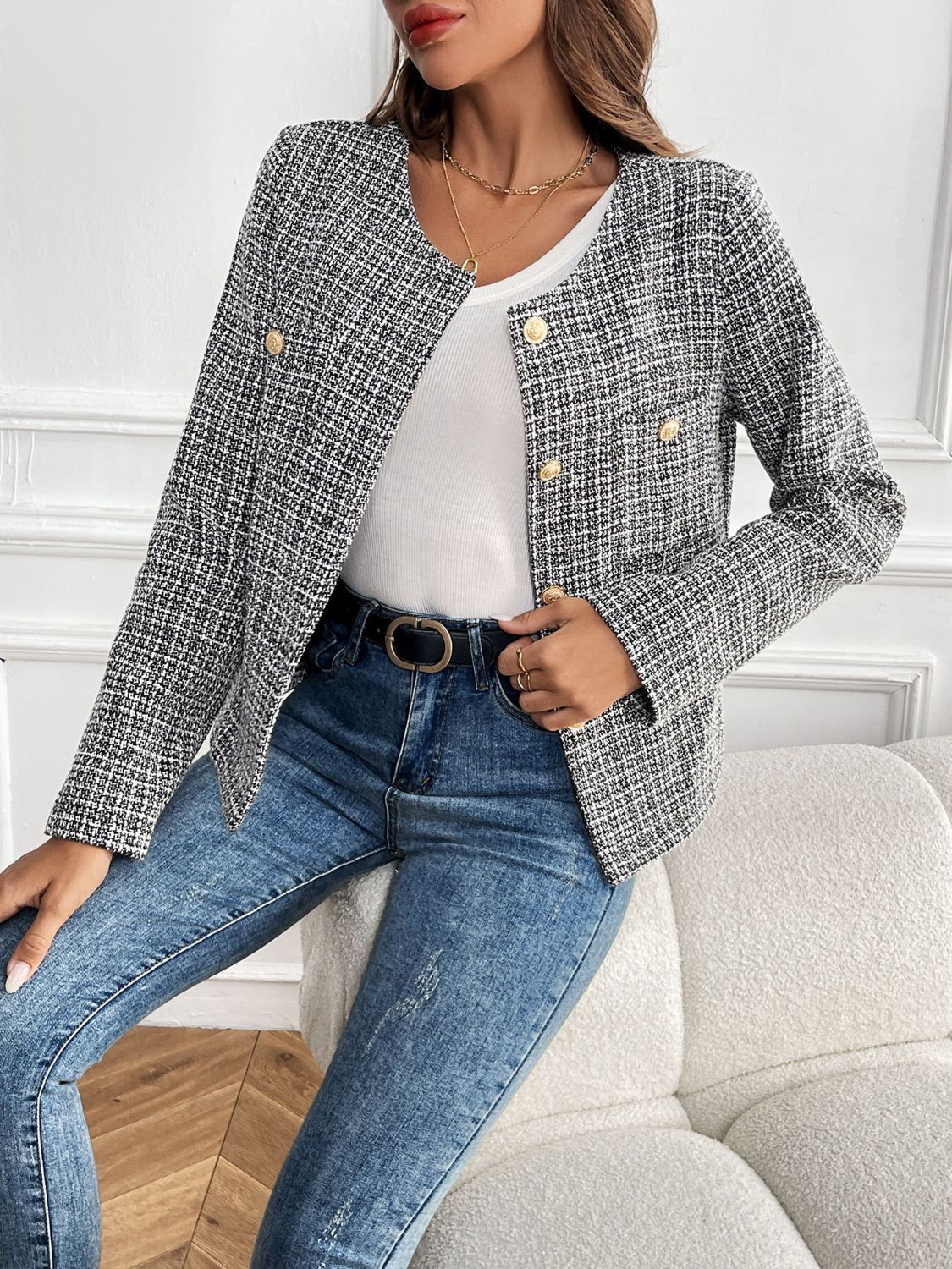 Perfee Plaid Long Sleeve Outerwear-Angel Casuals