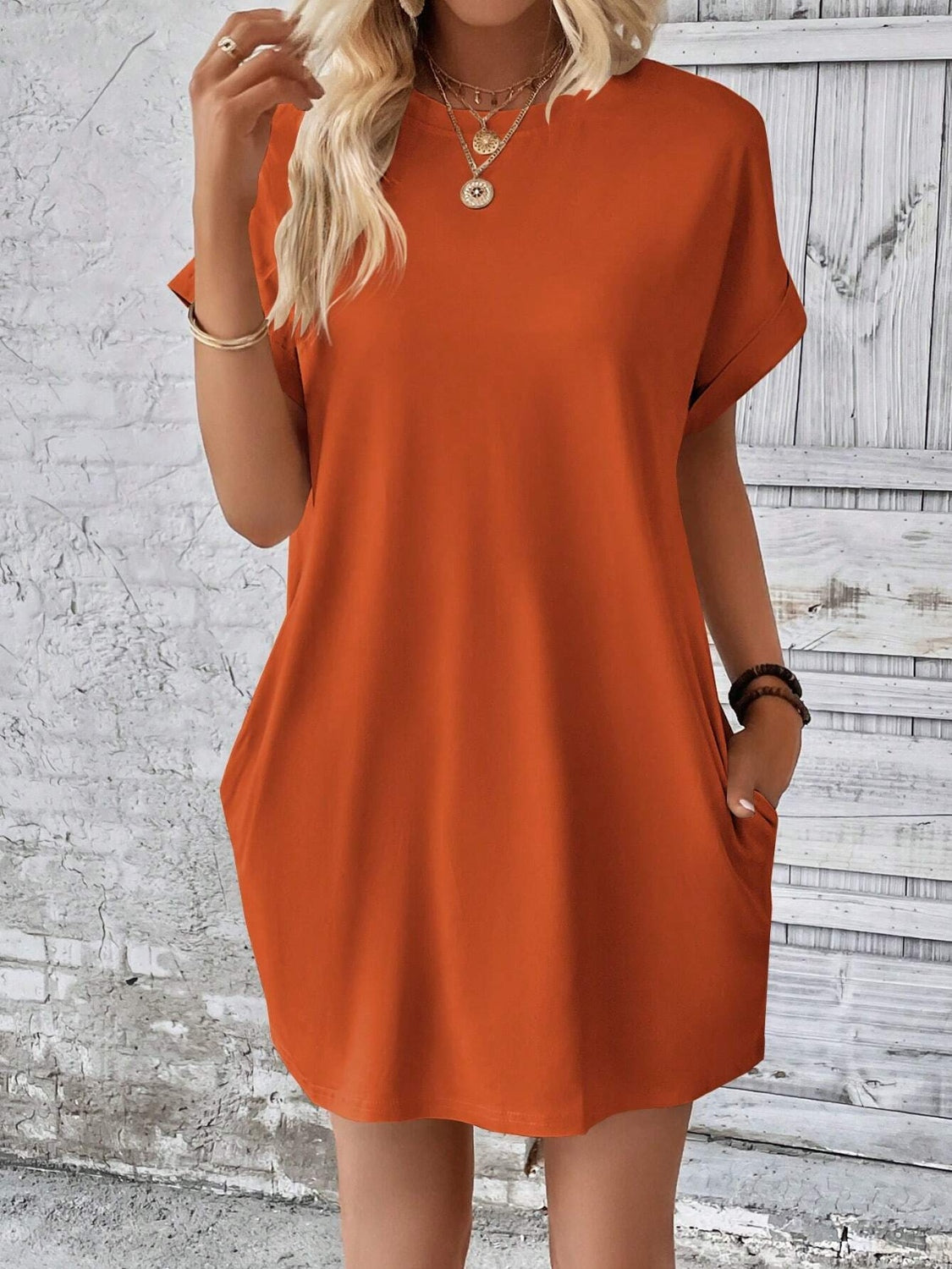 Round Neck Short Sleeve Mini Dress-Angel Casuals