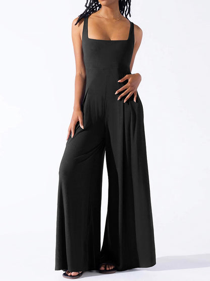 Square Neck Wide Strap Jumpsuit-Angel Casuals