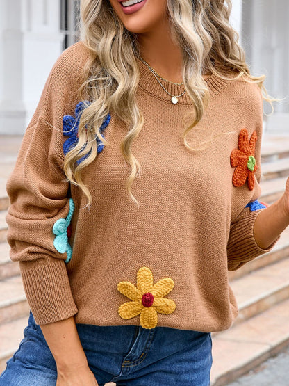 Angel Wings Crochet Flower Round Neck Sweater-Angel Casuals