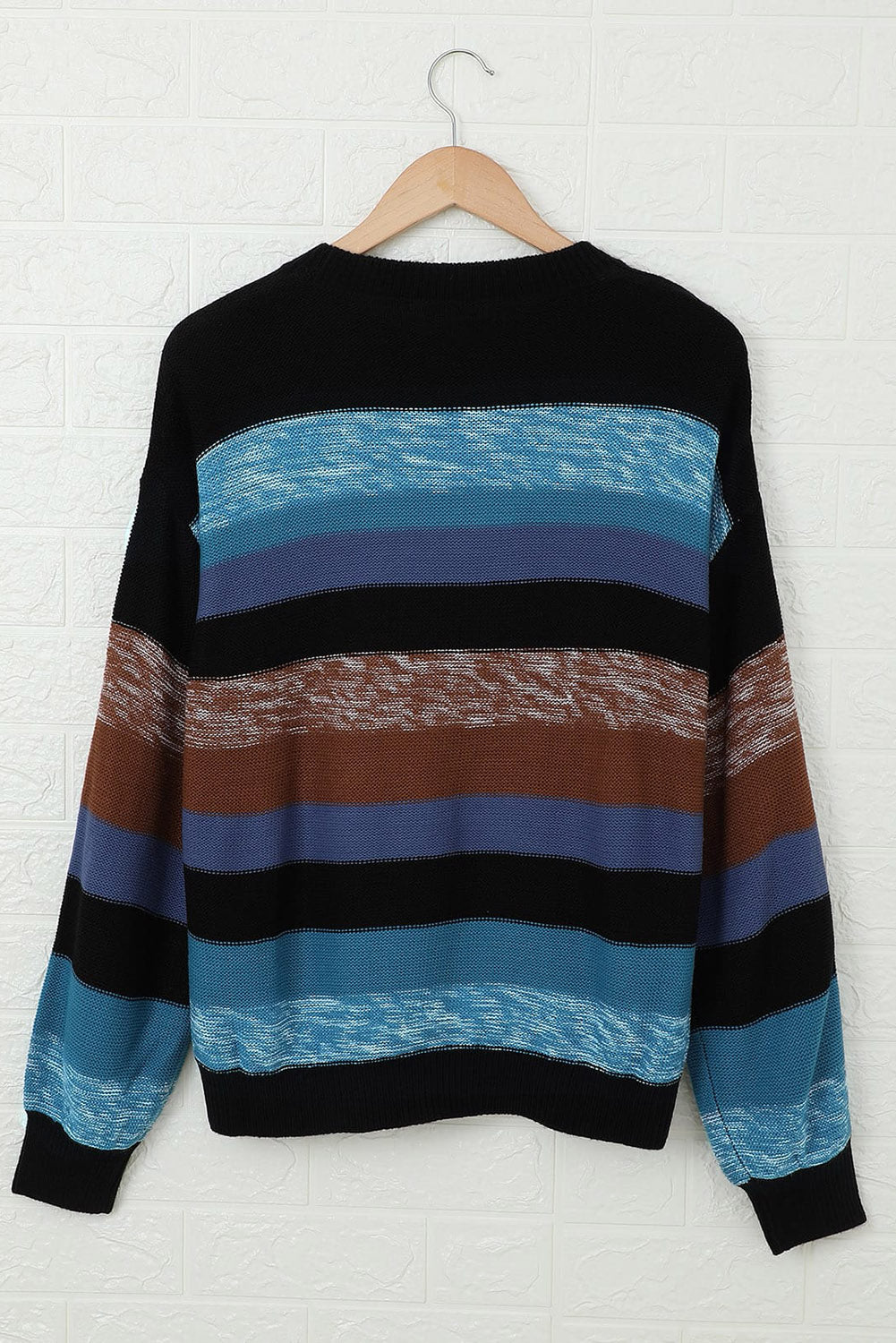 Contrast Striped Round Neck Drop Shoulder Sweater-Angel Casuals